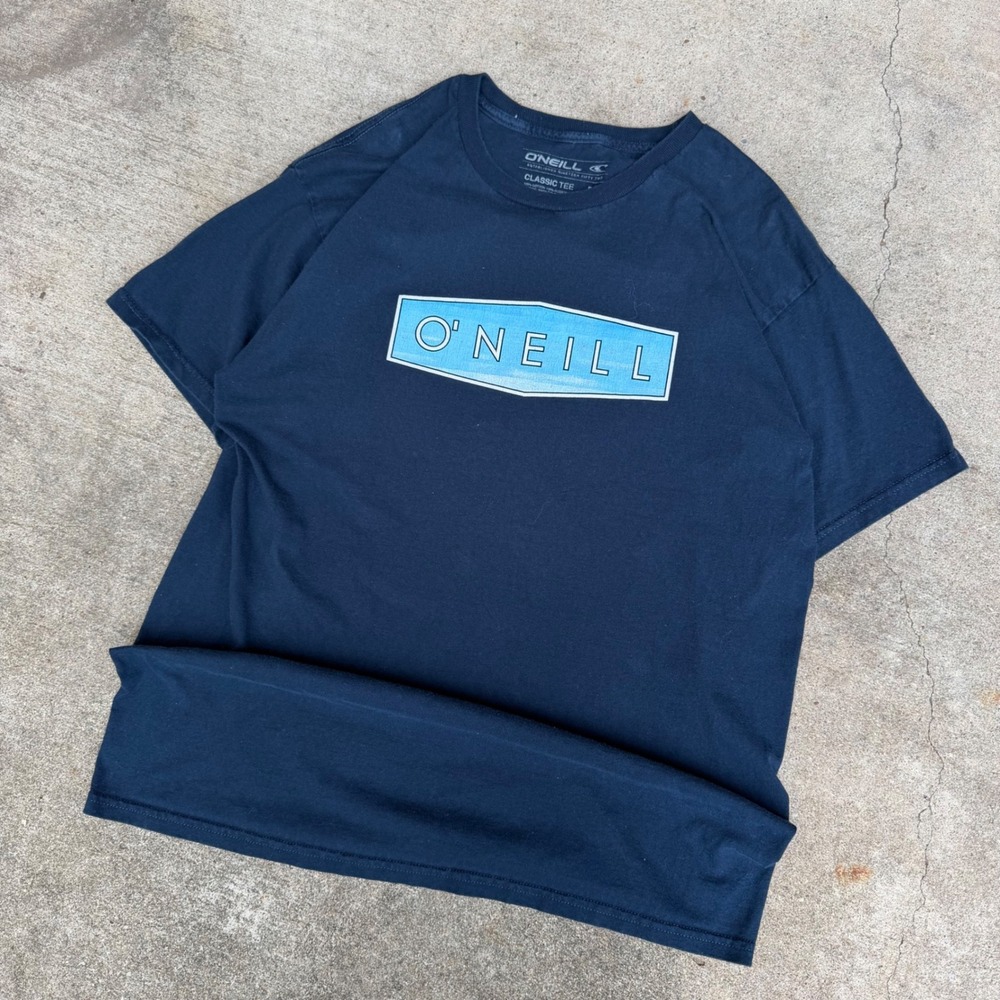 Y2K ONeill Mens Classic Tee Navy Blue Box Logo Graphic T-Shirt Large Cotton